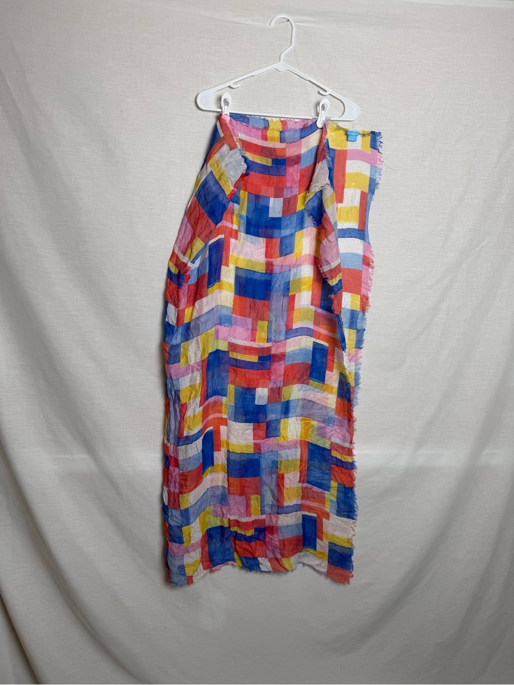 J McLaughlin 100% Silk Multicolor Geometric Scarf Wrap Shawl